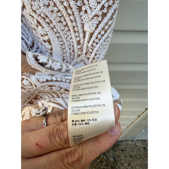 Free People Night Shimmer Lace Mini Dress White NWT Size 12 Bridal Boho - Picture 8 of 8